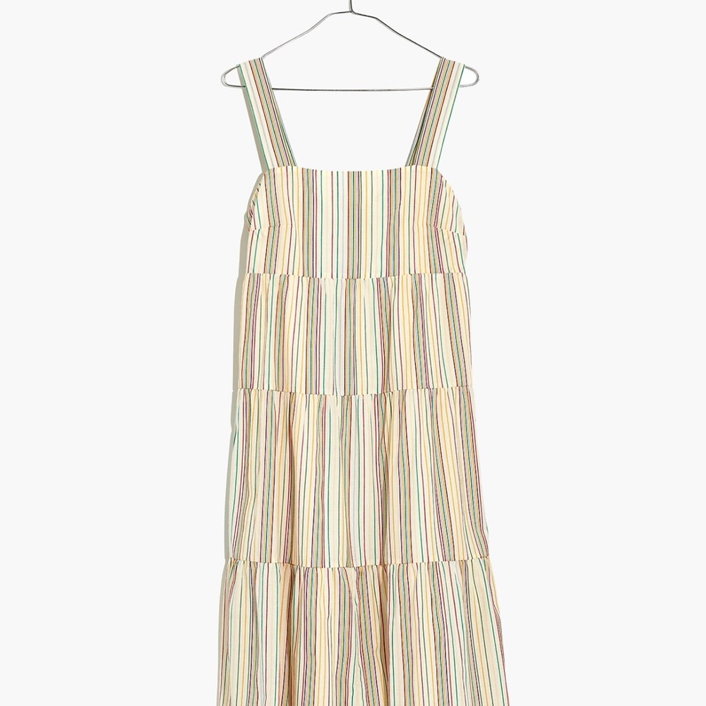 Madewell ‘Button-Back Tiered Dress’ in Textural Rainbow Stripe